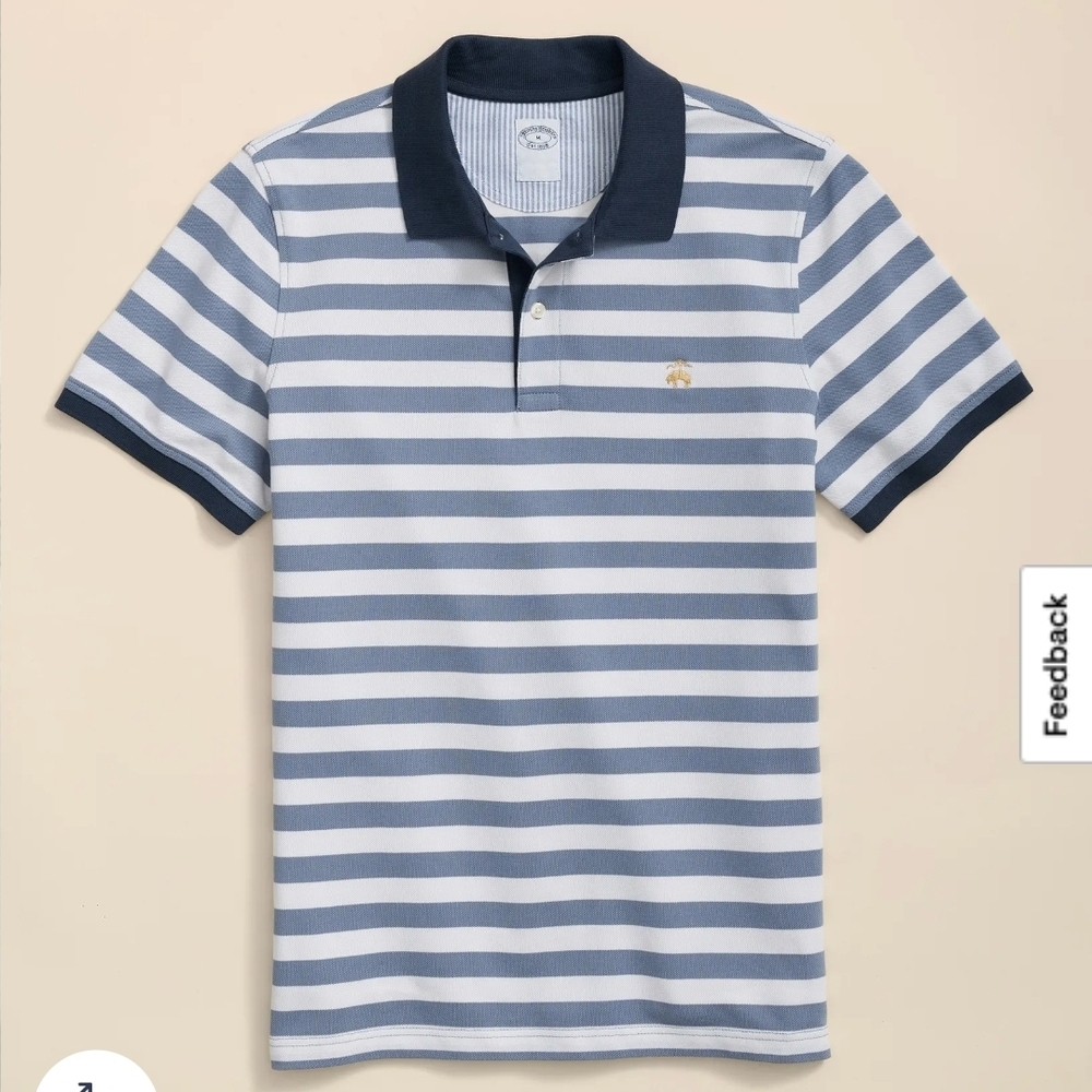 Brooks Brothers Navy and White Striped Polo Shirt